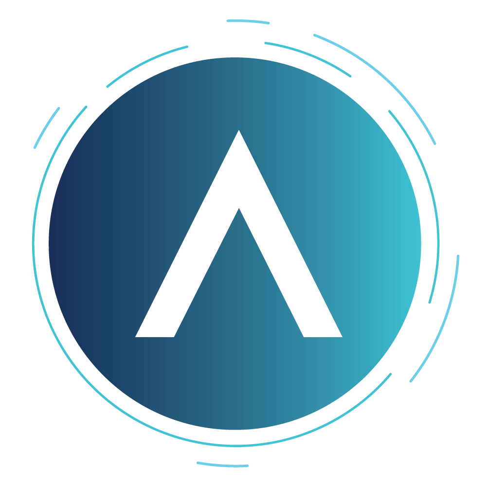 light and dark blue circle with an A
