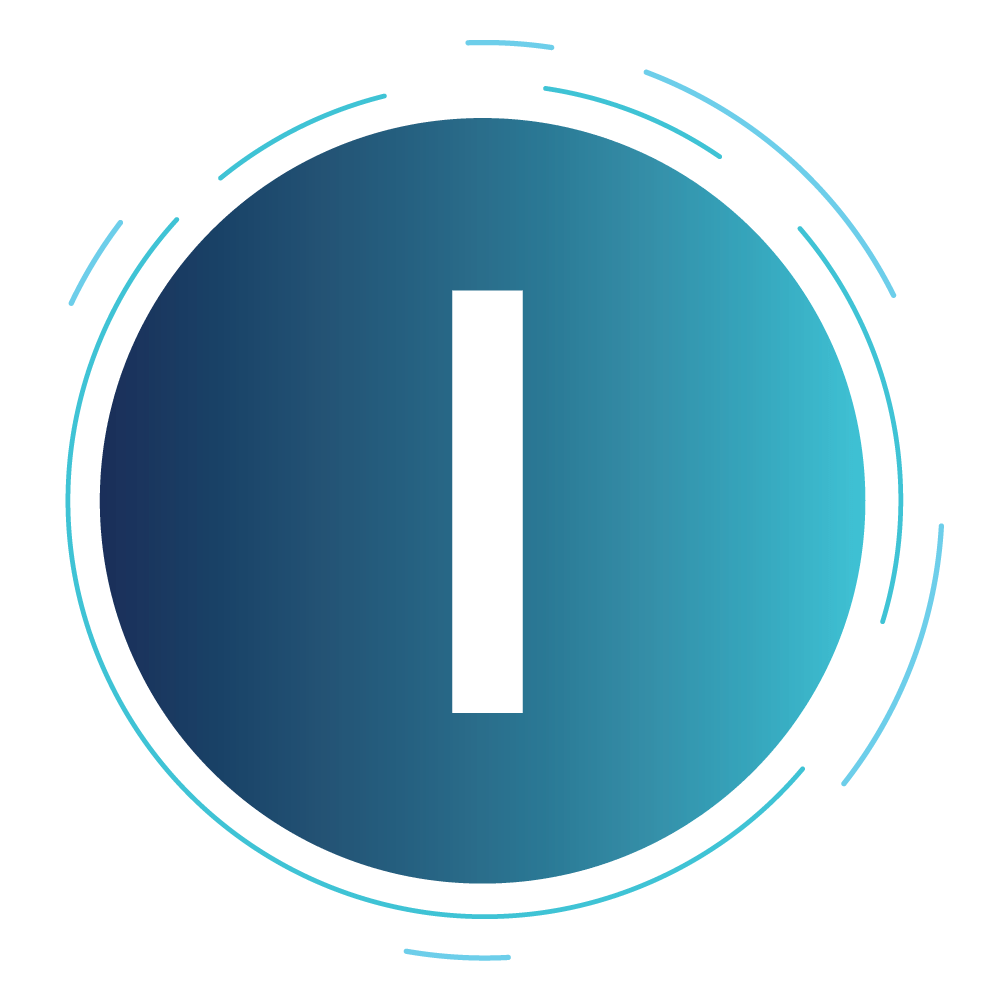 light and dark blue circle with an I