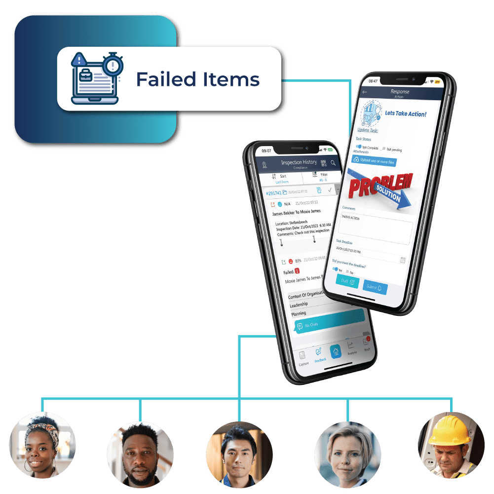 image showing how MAI business apps action and automate workflows with employee pictures at the bottom