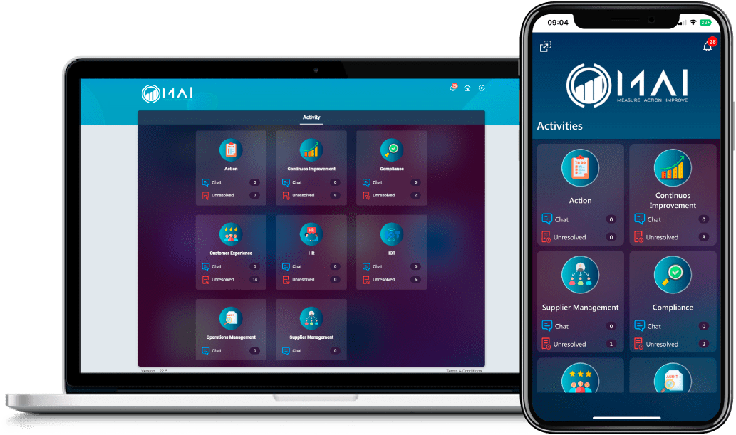 macbook and iphone with web and mobile versions of mai business applications