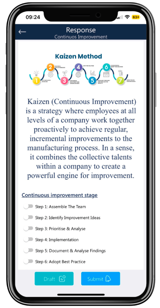 iphone mai mobile apps screen showing kaizen approach to continuous improvement